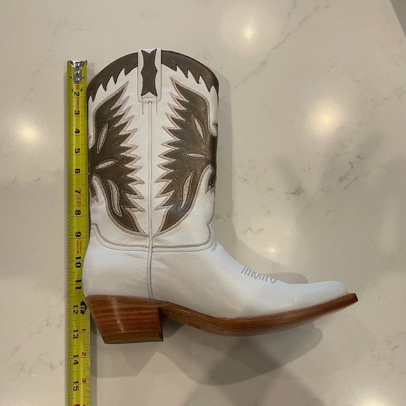 Frye : Leather Cowboy Boots Mid Calf Height : White & Taupe : Leather: 7.5 - Picture 7 of 7